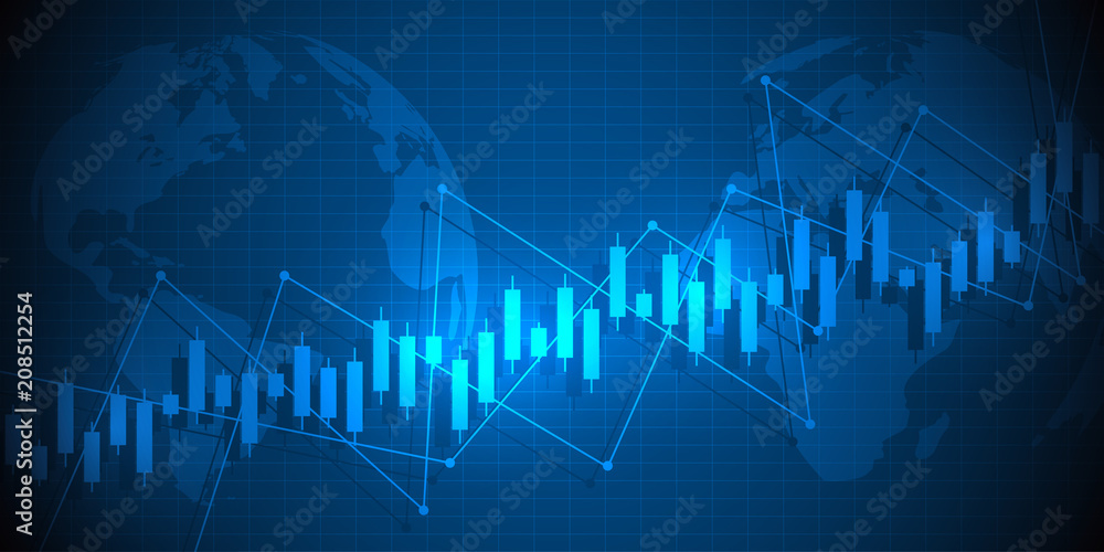 Business candle stick graph chart of stock market investment trading on blue background design. Trend of graph. Vector illustration Business candle stick graph chart of stock market investment trading on blue background design. Trend of graph. Vector illustration