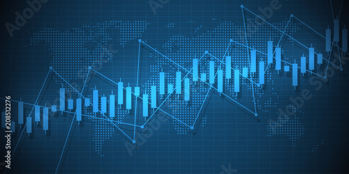 Business candle stick graph chart of stock market investment trading on blue background design. Trend of graph. Vector illustration