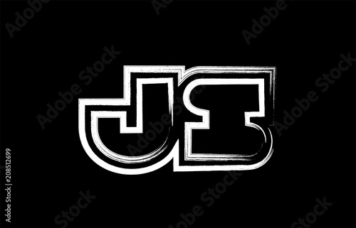 grunge black and white alphabet letter combination js j s logo icon design