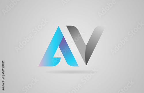 grey blue alphabet letter av a v logo icon design