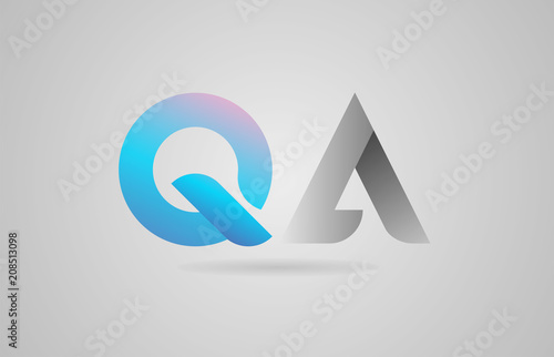 grey blue alphabet letter qa q a logo icon design