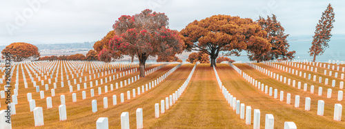 Fotografía Open air classic american cemetery in autumn season