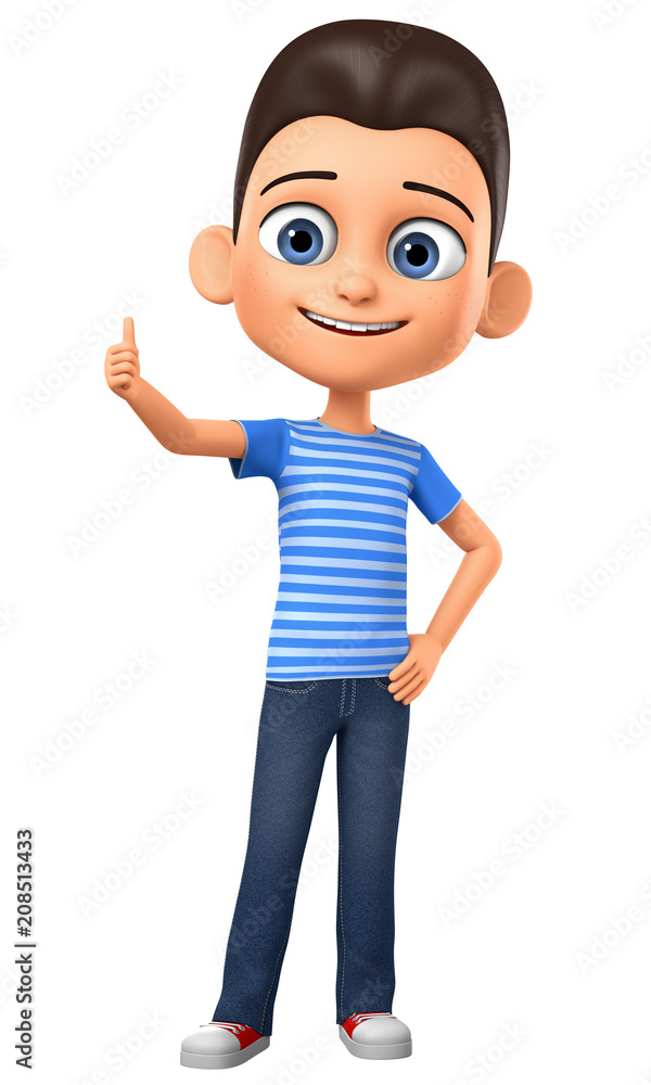 3d rendering. Cheerful guy in striped clothes showing thumbs up on white background. 3d rendering. Cheerful guy in striped clothes showing thumbs up on white background.