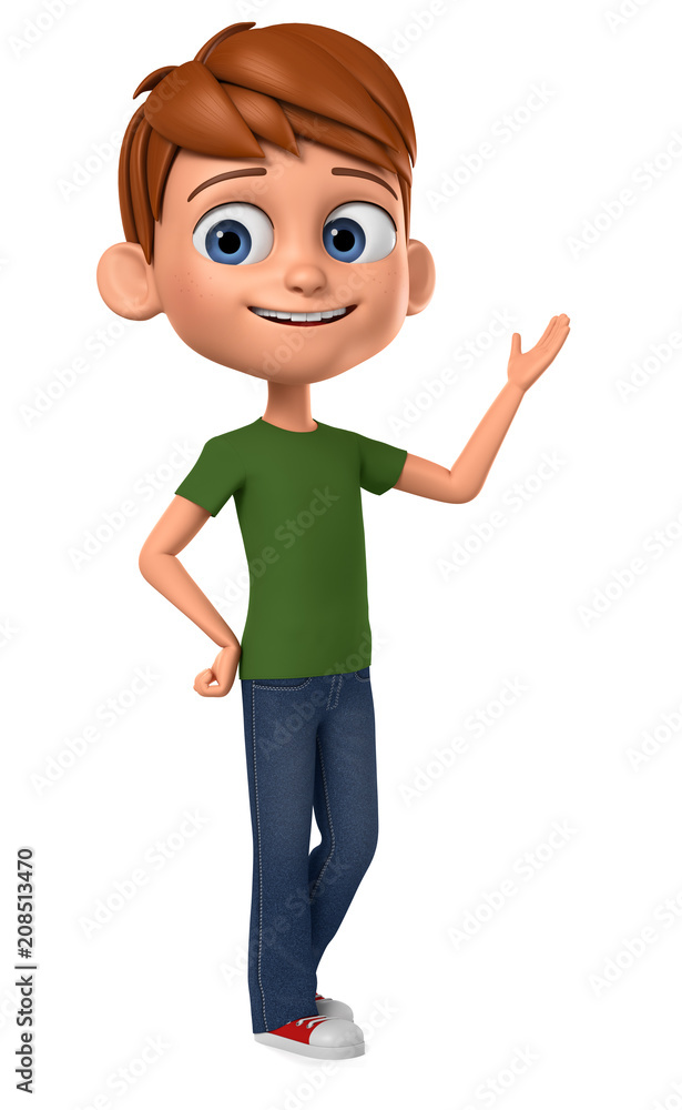 Boy indicates hands on an empty space. 3d render illustration.
