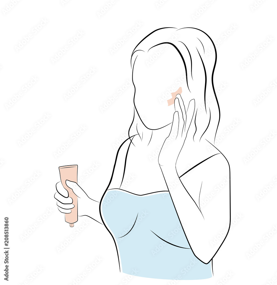 woman smears cream face. body care. vector illustration woman smears cream face. body care. vector illustration