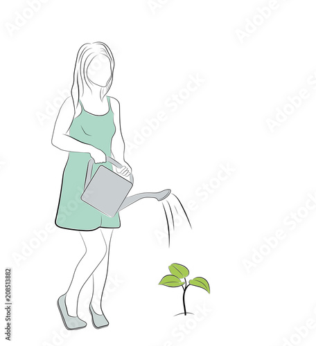 the girl is watering the plant. world environment day. vector illustration.
