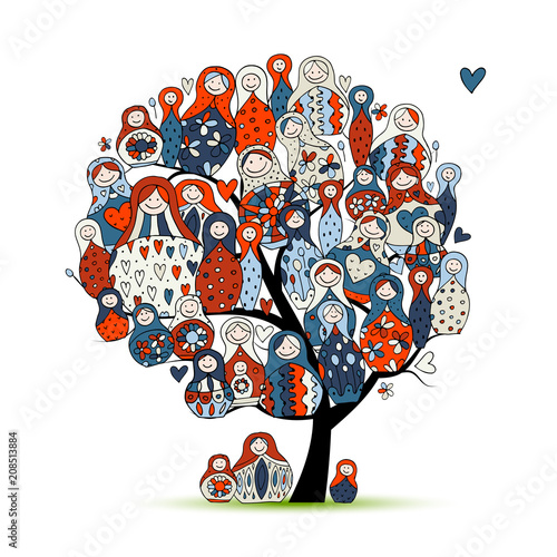 Collection of russian nesting dolls, Matryoshkas tree for your design