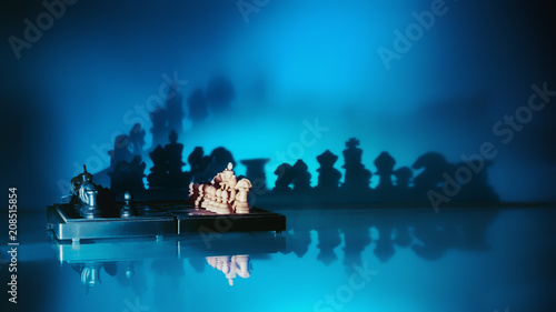 Chess With Dark Shadows On A Blue Background