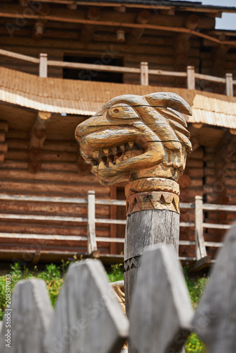 Εκτύπωση καμβά Pagan symbol in the form of the head of a fantastic beast is designed to terrify