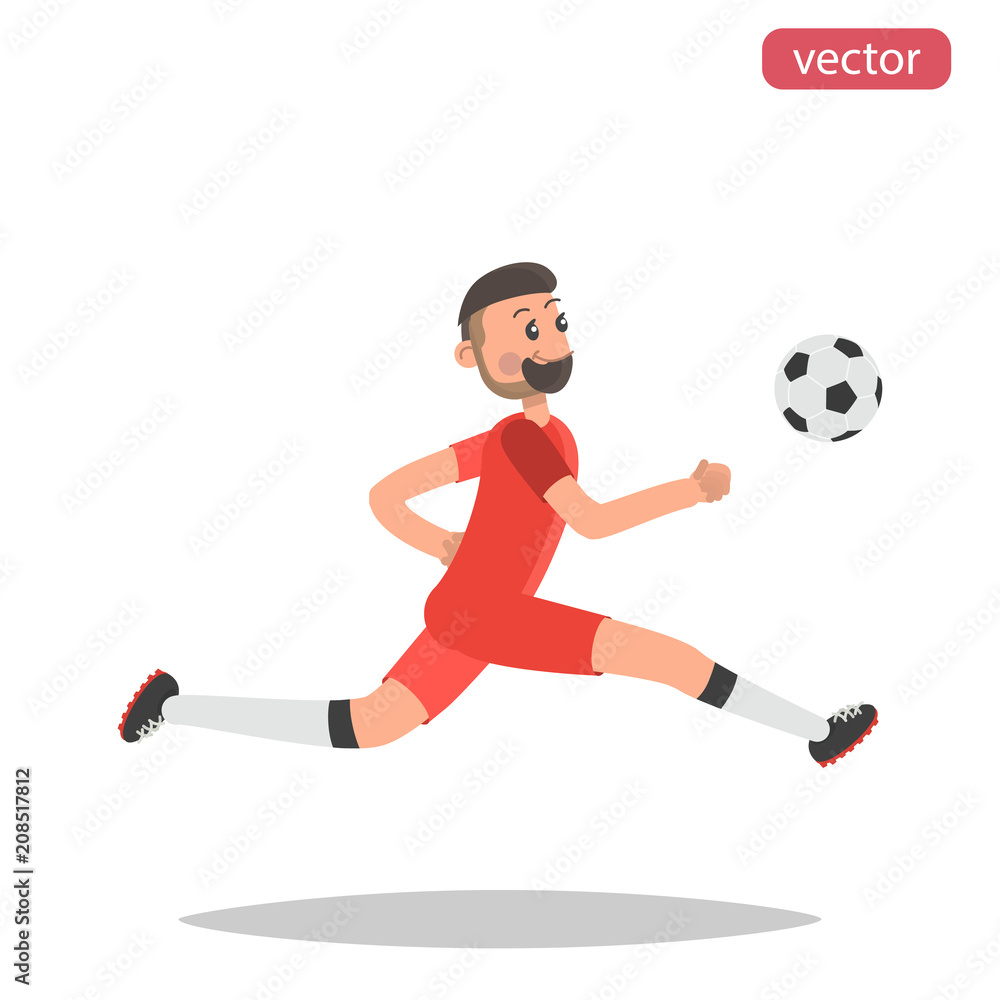 Football player hits the ball color flat illustration