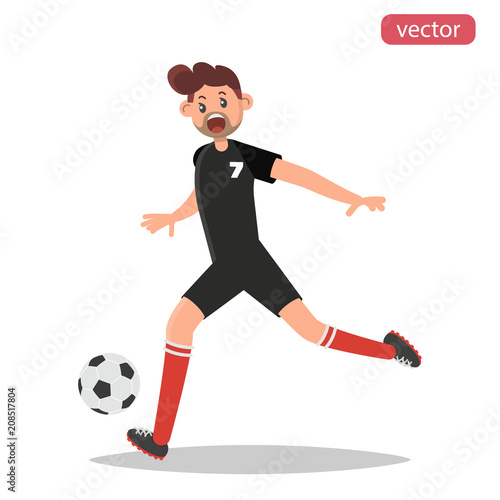 Football player hits the ball color flat illustration