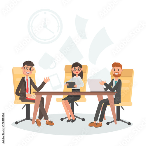 Business people at the negotiating table color flat illustration