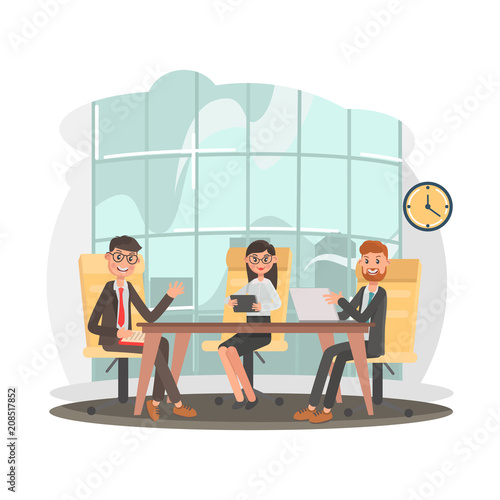 Business people at the negotiating table color flat illustration