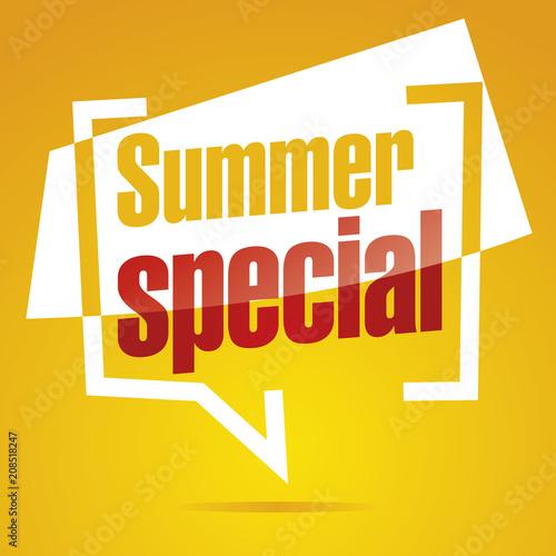 Summer special in brackets yellow white red speech icon
