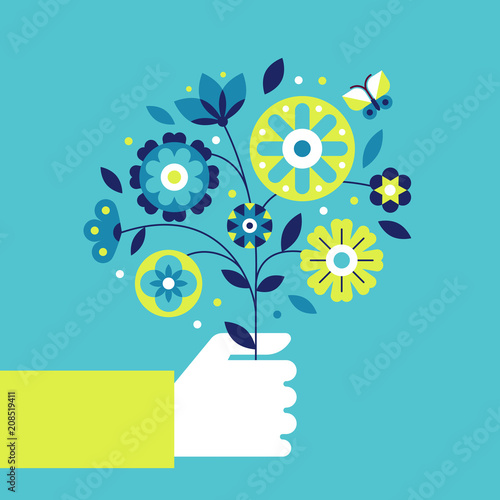 Decorative bouquet of flowers and leaves