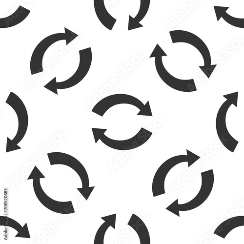 Refresh icon seamless pattern on white background. Reload symbol. Rotation arrows in a circle sign. Flat design. Vector Illustration