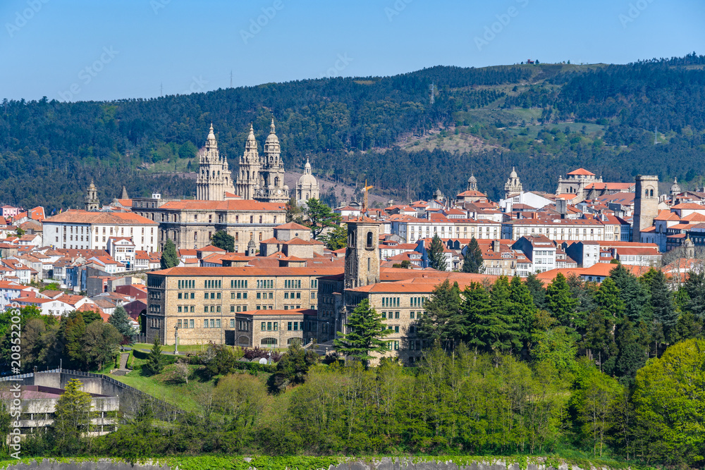 View of Old Town from Gaiás in Santiago de Compostela, Spain
