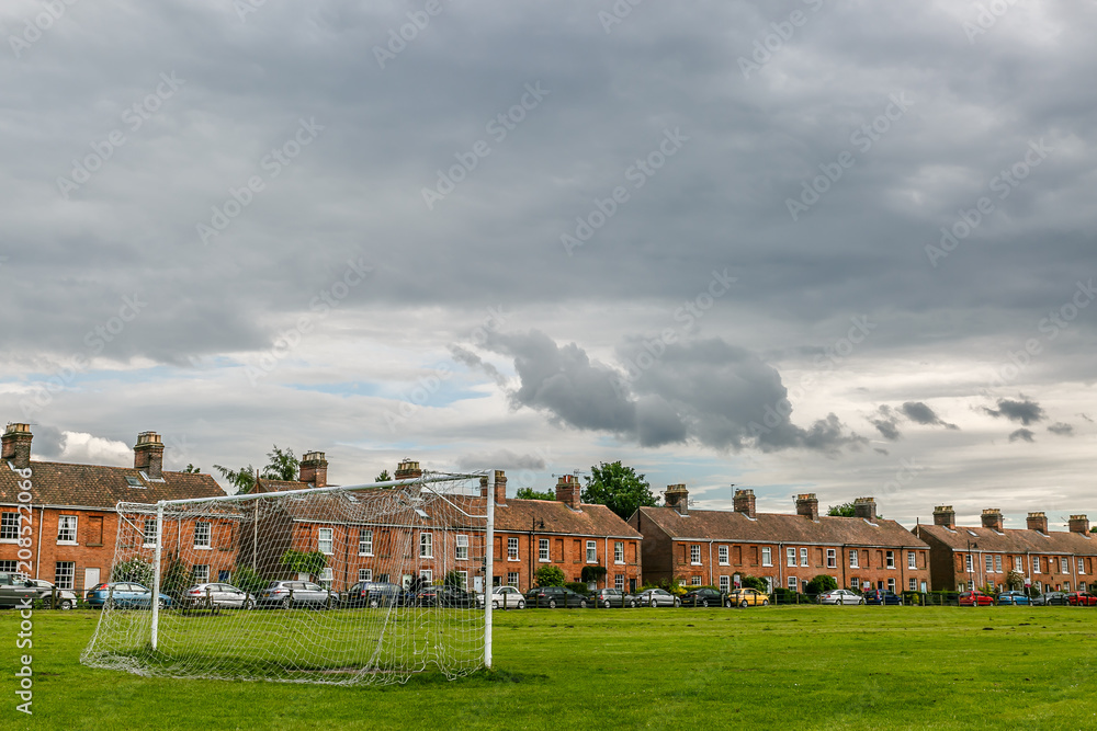 Nice football field in England a cloudy day