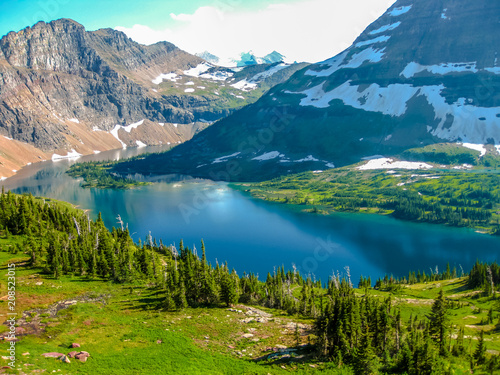 Spectacular aerial view of Hidden Lake Overlook in Glacier National Park, Montana, United States.