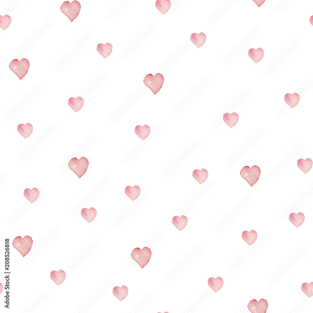 Watercolor Valentine's Day seamless pattern with pink hearts