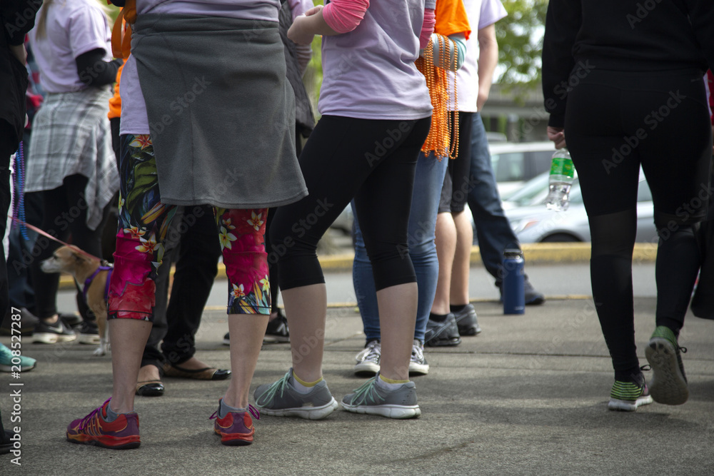 Partial view, from the waist down, of a group of walkers Partial view, from the waist down, of a group of walkers