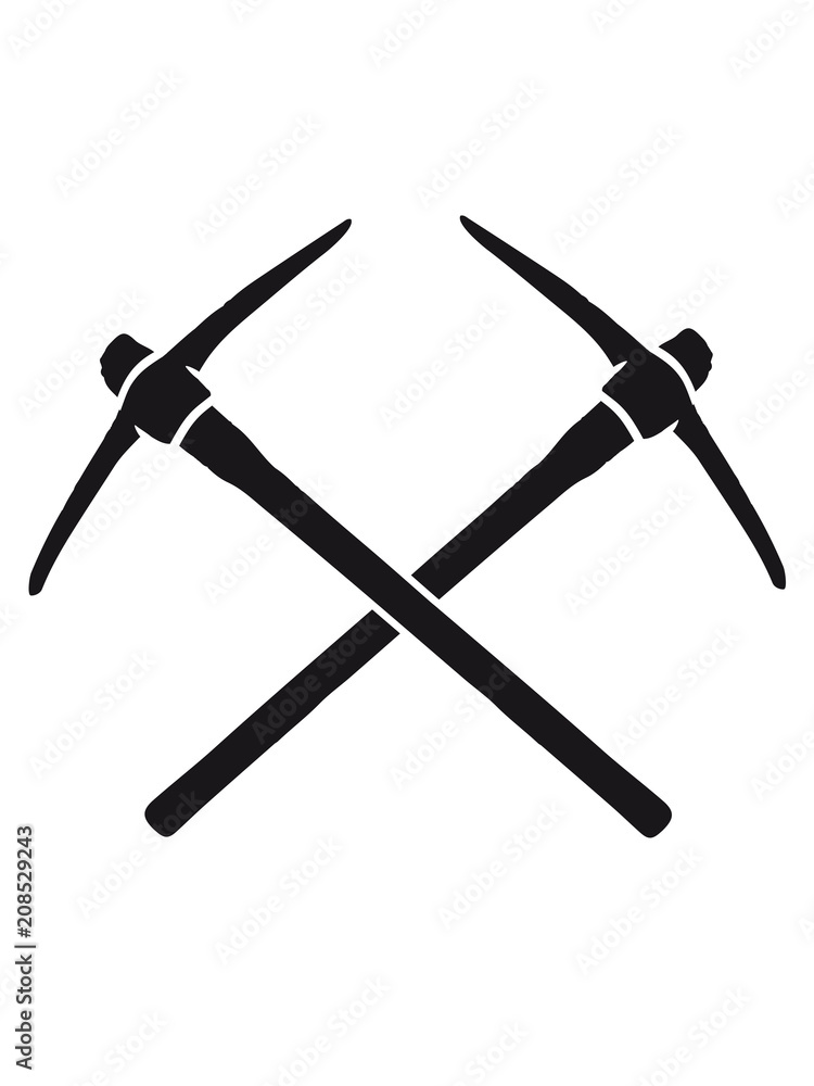 schwarz 2 kreuz logo pickaxe spitzhacke abbauen bergbau hammer axt werkzeug  bergarbeiter Stock Illustration | Adobe Stock