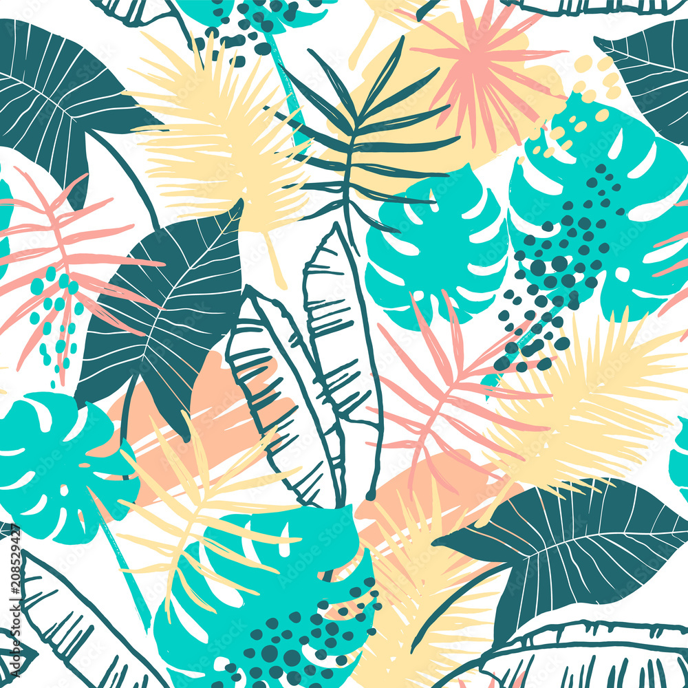 Seamless exotic pattern with tropical plants. Seamless exotic pattern with tropical plants.