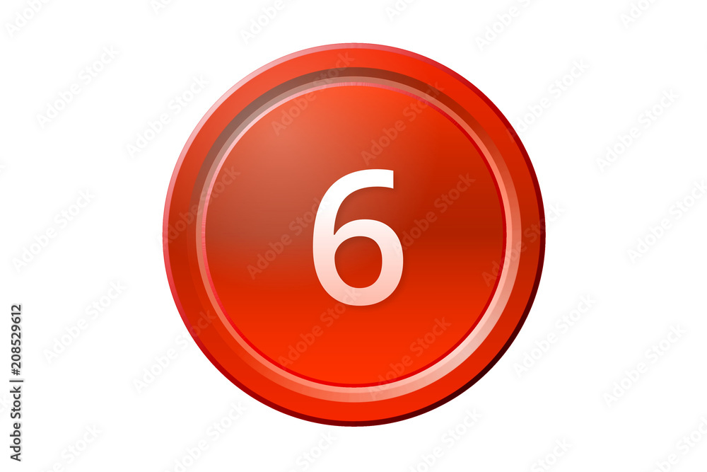 six number 6 red button