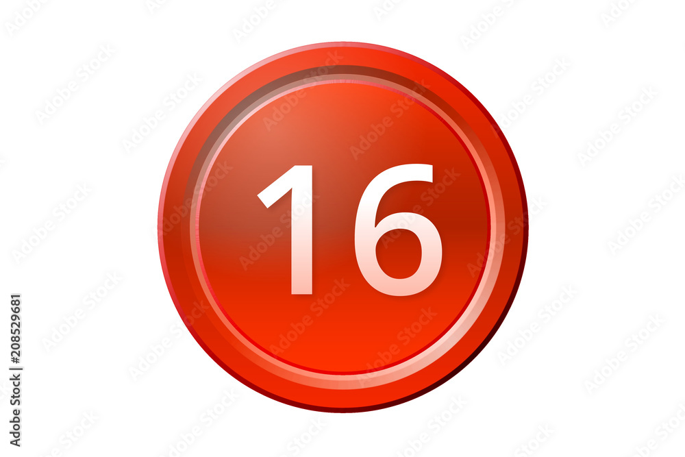 sixteen number 16 red button sixteen number 16 red button