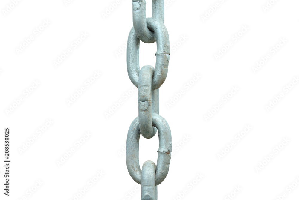 Chain galvanized short-link. Vertical view. Close-up. Isolated on white background. Isolate. Chain galvanized short-link. Vertical view. Close-up. Isolated on white background. Isolate.