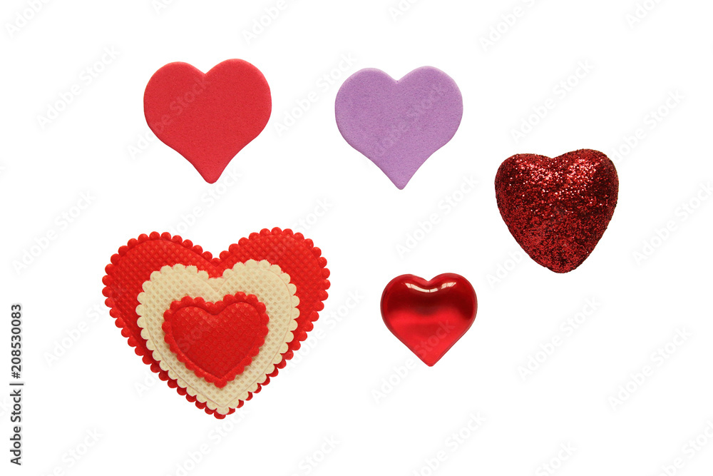 A set of different hearts. Close-up. Isolated on white background. Isolate. - obrazy, fototapety, plakaty 