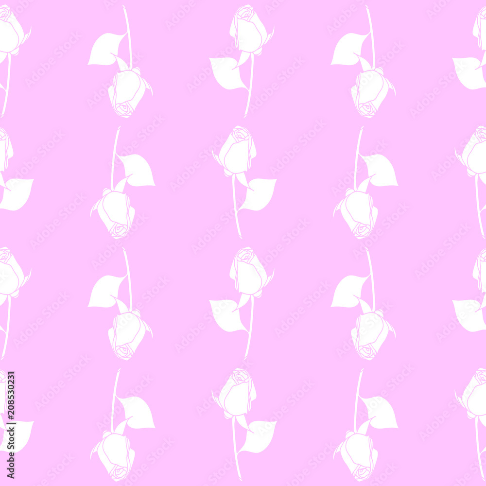 Seamless vector floral monochromatic roses pattern. pink and white colors