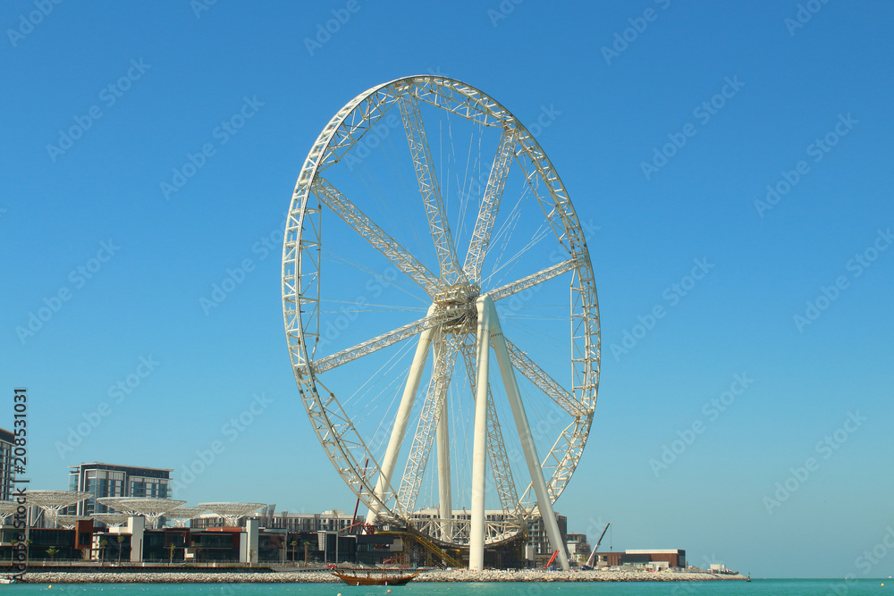 Construction of the largest Ferris wheel by the sea. Dubai, March, 2018.