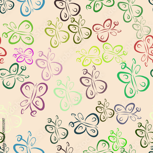 Seamless abstract butterfly illustrations background. Color, style, wallpaper & line.