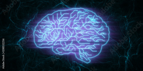Blue circuit brain wallpaper
