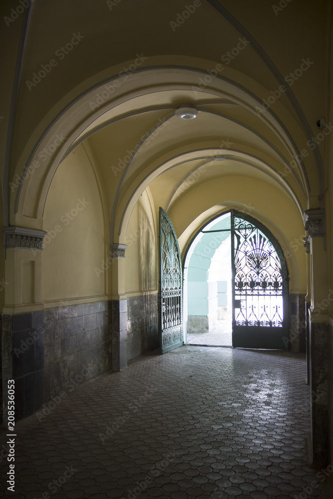 Fototapeta premium Photo of antique vintage old style glass door