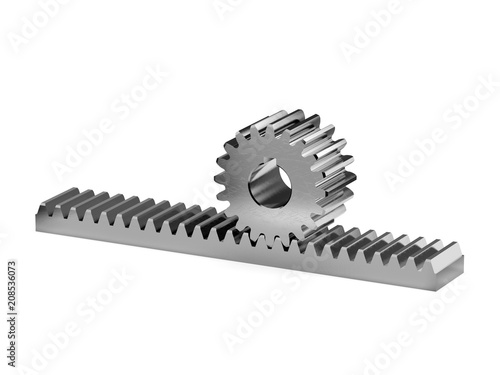 Rack with pinion gear. Toothed rack and pinion gear. 3D rendering.