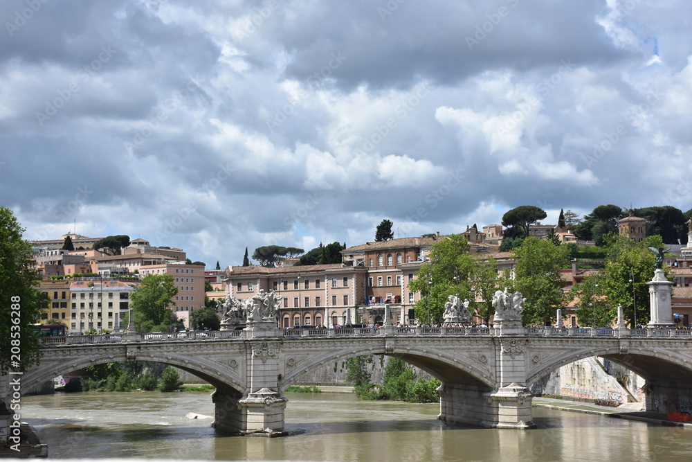 Rome. Panorama of the Tiber river and bridges.