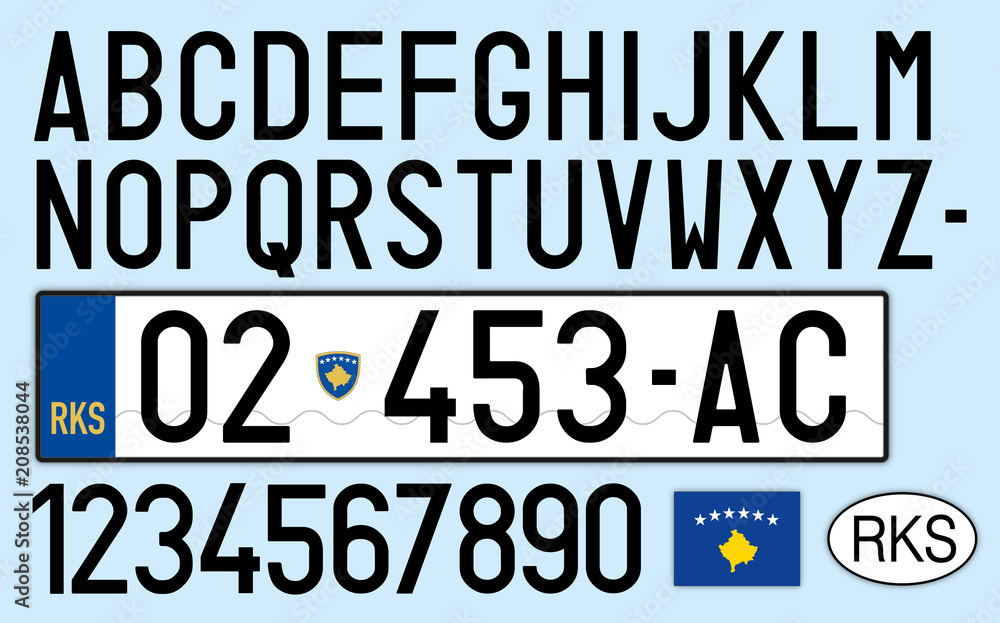 kosovo car plate, letters, numbers and symbols Stock Vector Adobe Stock