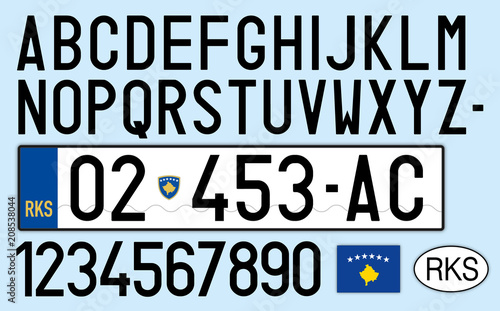 kosovo car plate, letters, numbers and symbols