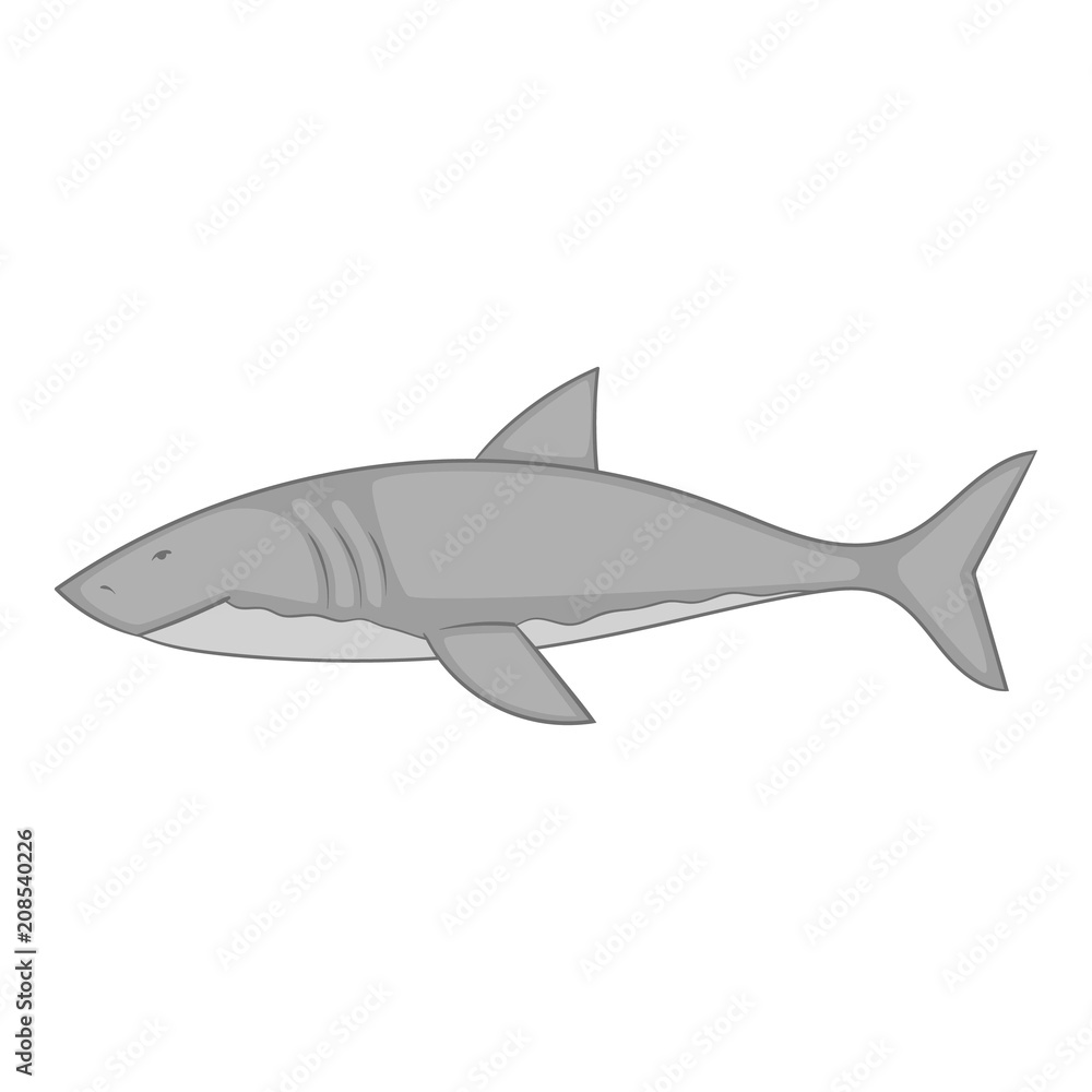 Shark icon in monochrome style isolated on white background vector illustration