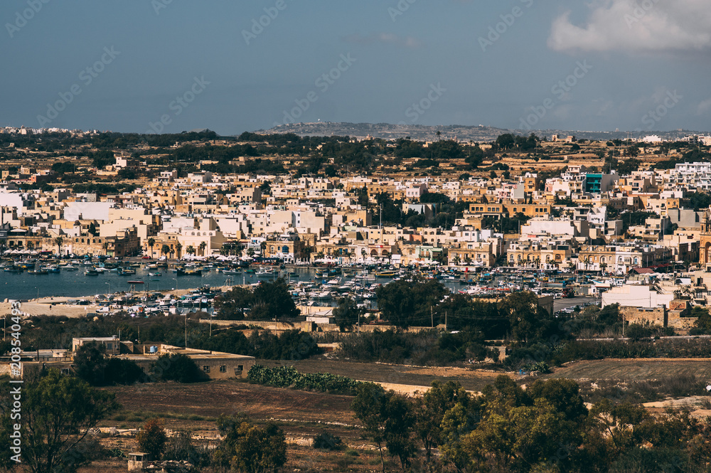 View to cityscape of Marsaxlokk, Malta