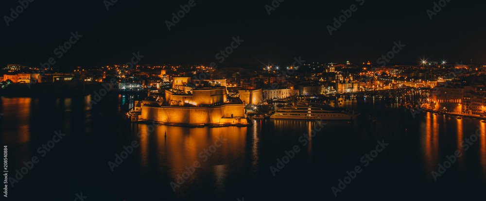 Fort St. Angelo, night Il-Birgu , view from Valletta