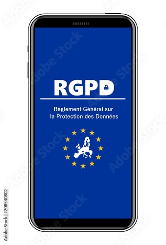 RGPD : Protection des données informatique en Europe dans un téléphone mobile photo