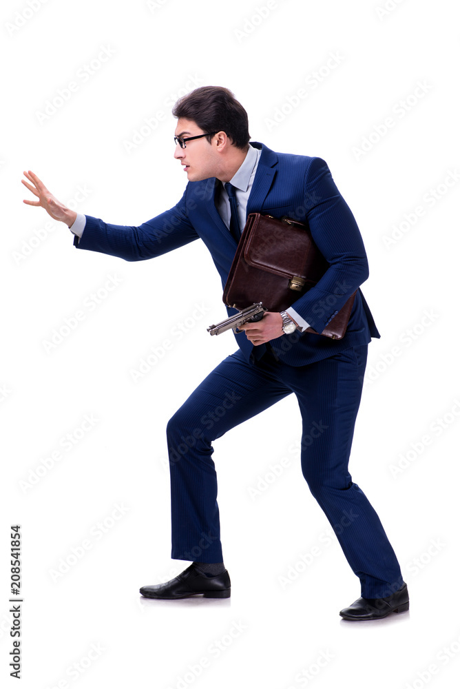 Businessman with gun isolated on white background Businessman with gun isolated on white background