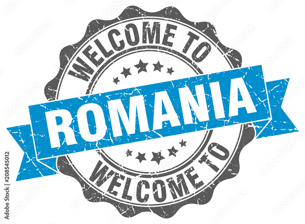 Obraz premium Romania round ribbon seal