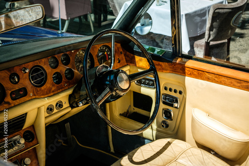 Steering wheel, dashboard and interior of  vintage car cockpit / oldtimer   © hanohiki