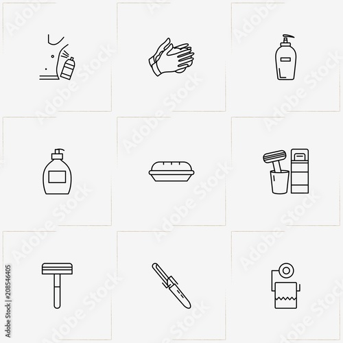 Hygiene line icon set with nail file, antiperspirant  and soap