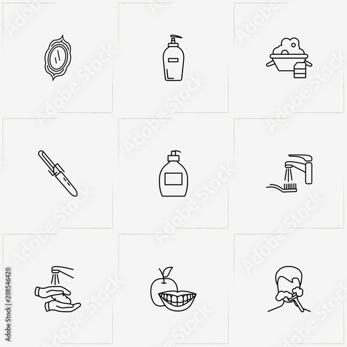Hygiene line icon set with nail file, suds and mirror