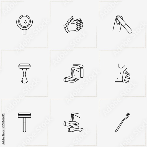 Hygiene line icon set with teeth brush, nail file and razor